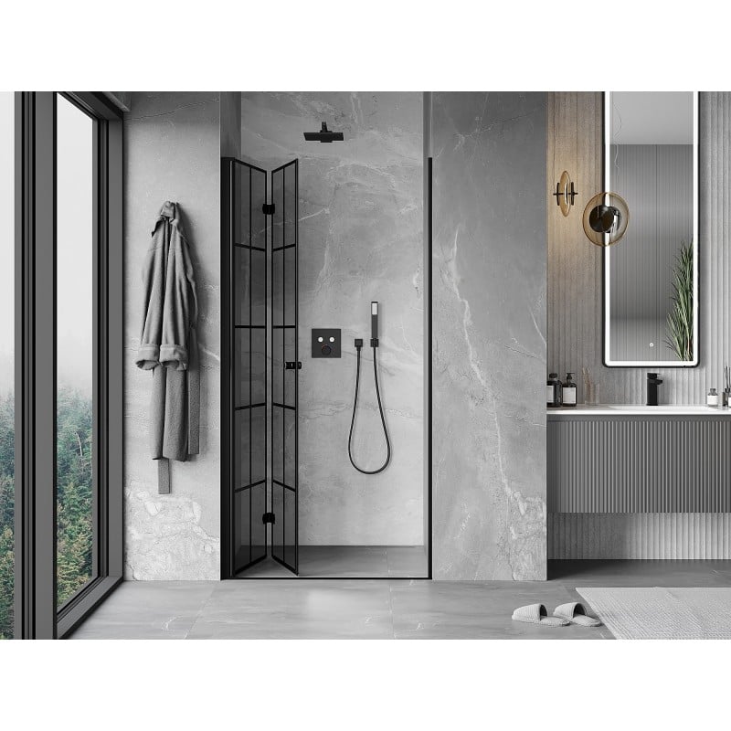 Mexen Mist-F folding shower door left side 95 cm, black grid, black - 8A6-095-000-70-77-L