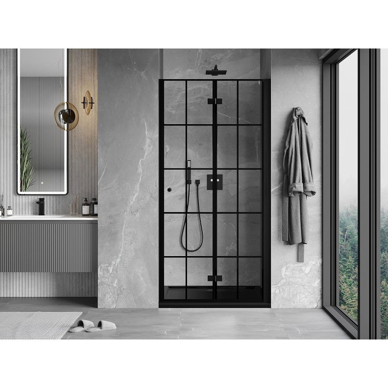 Mexen Mist-F folding shower door right 60 cm, black grid, black - 8A6-060-000-70-77-P