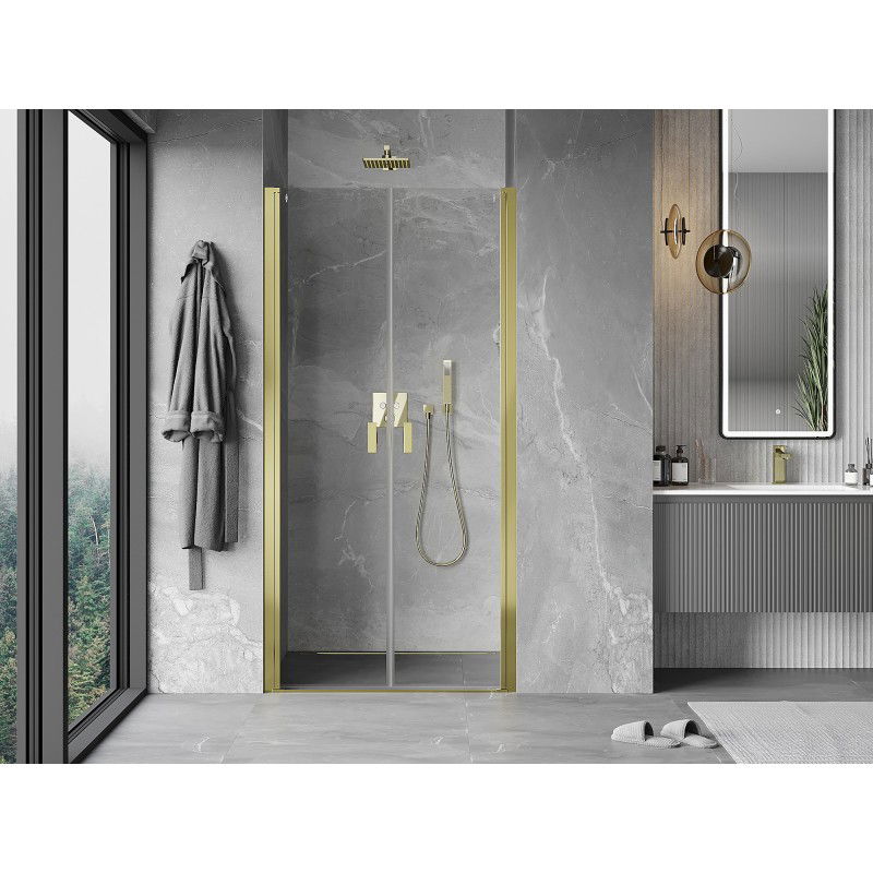 Mexen Mist 80 cm Hinged Shower Door, Transparent, Gold - 8A7-080-000-50-00