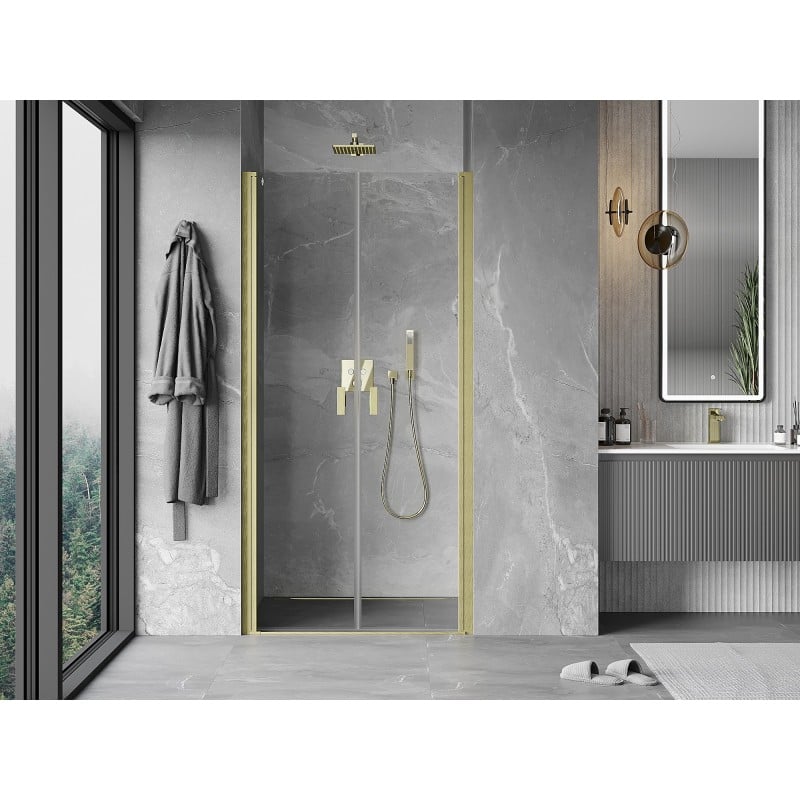 Mexen Mist 70 cm Hinged Shower Door, Transparent, Gold Brushed - 8A7-070-000-55-00
