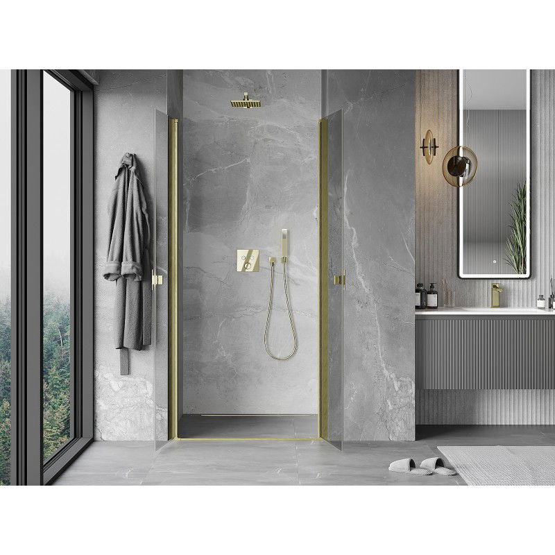Mexen Mist swing shower door 75 cm, transparent, brushed gold - 8A7-075-000-55-00