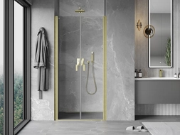 Mexen Mist 90 cm Pivot Shower Door, Transparent, Brushed Gold - 8A7-090-000-55-00