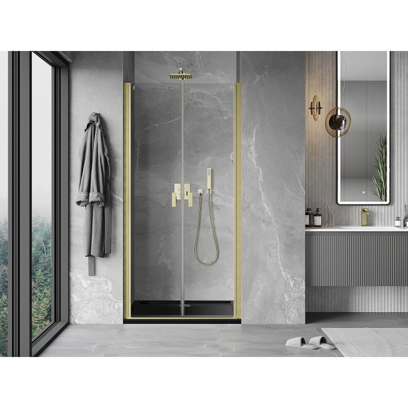 Mexen Mist 90 cm Pivot Shower Door, Transparent, Brushed Gold - 8A7-090-000-55-00