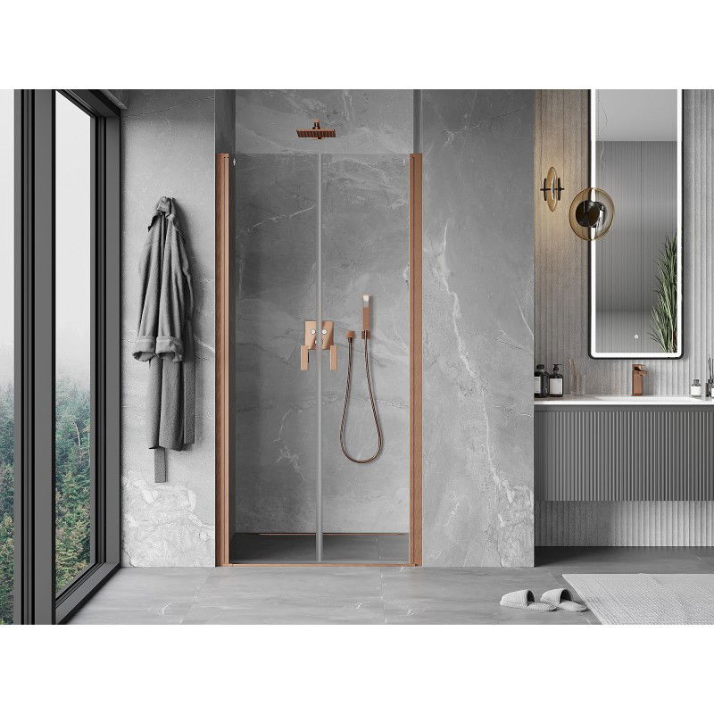 Mexen Mist 95 cm Pivot Shower Door, Transparent, Brushed Copper - 8A7-095-000-65-00