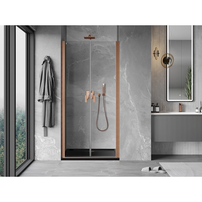 Mexen Mist hinged shower doors 120 cm, transparent, brushed copper - 8A7-120-000-65-00