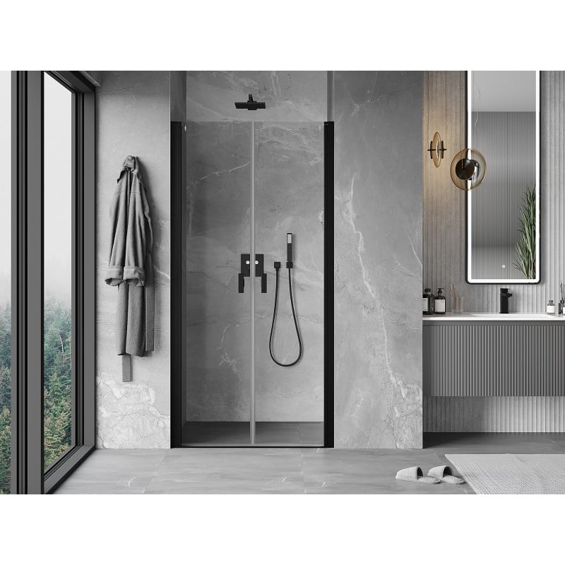 Mexen Mist 85 cm Hinged Shower Door, Transparent, Black - 8A7-085-000-70-00
