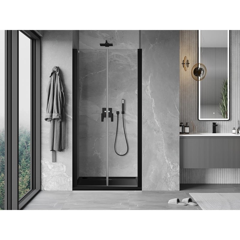 Mexen Mist pivot shower door 90 cm, transparent, black - 8A7-090-000-70-00