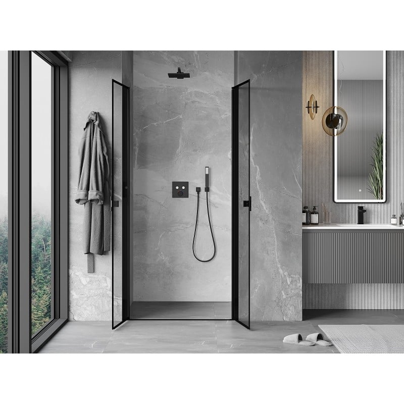 Mexen Mist 90 cm Hinged Shower Door, Black Frame, Black - 8A7-090-000-70-70