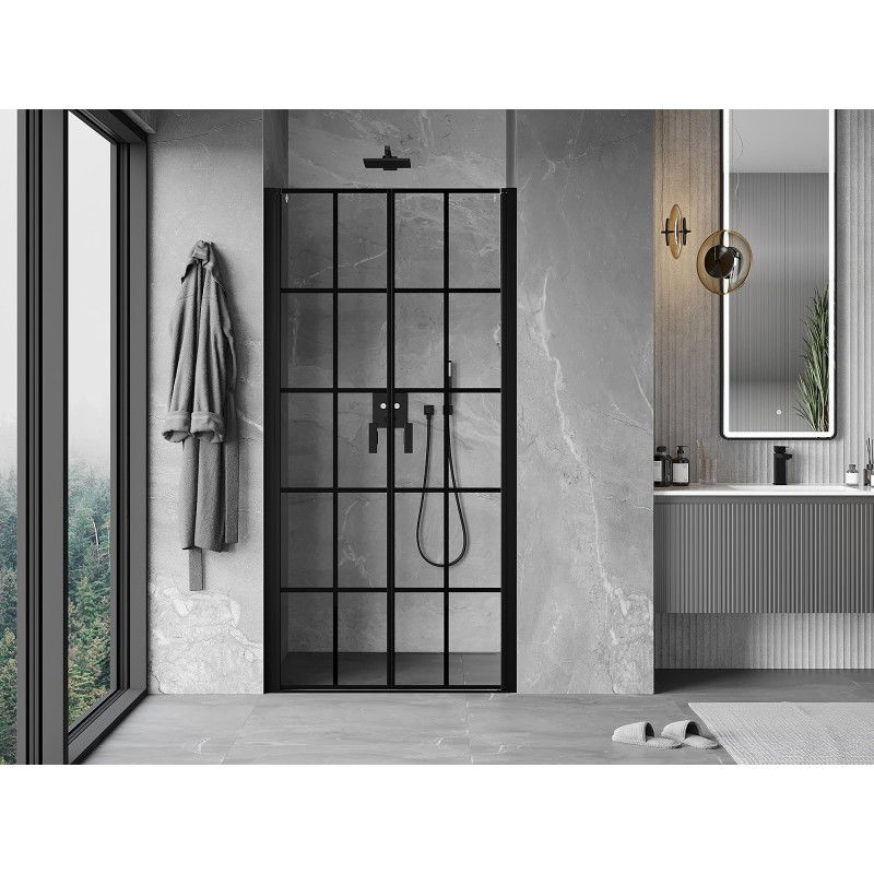 Mexen Mist 110 cm Hinged Shower Door, Black Grid, Black - 8A7-110-000-70-77