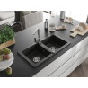 Mexen Mario granite kitchen sink double-bowl with Rita kitchen faucet, black/gold metallic - 6504-75-670300-00