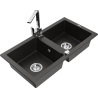 Mexen Mario 2-bowl granite sink with Rita kitchen tap, black/gold metallic - 6504-75-670300-00