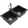 Mexen Mario granite kitchen sink double-bowl with Rita kitchen faucet, black/gold metallic - 6504-75-670300-00