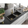 Mexen Mario granite kitchen sink 2-chamber with kitchen faucet Rita, black/gold metallic - 6504-75-670300-50