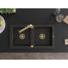 Mexen Mario 2-Bowl Granite Sink with Rita Kitchen Tap, Black/Gold Metallic - 6504-75-670300-50