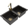 Mexen Mario 2-bowl granite sink with Rita kitchen faucet, black/gold metallic - 6504-75-670300-50