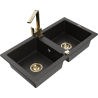 Mexen Mario 2-compartment granite sink with a kitchen mixer tap Rita, Black/Gold metallic - 6504-75-670300-50