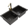 Mexen Mario granite double bowl kitchen sink with Rita faucet, black/gold metallic - 6504-75-670300-50-B