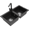 Mexen Mario 2-bowl granite sink with Rita kitchen faucet, black/gold metallic - 6504-75-670300-70