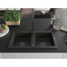 Mexen Mario 2-bowl granite sink with Rita kitchen faucet, black/golden metallic - 6504-75-670300-70-B