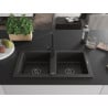 Mexen Mario granite double-bowl sink with Rita kitchen tap, black/gold metallic - 6504-75-670300-70-B