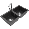 Mexen Mario 2-compartment granite sink with a kitchen mixer tap Rita, spotted black - 6504-76-670300-00