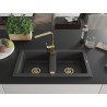 Mexen Mario granite kitchen sink 2-bowl with Rita kitchen faucet, black speckled - 6504-76-670300-50