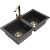 Mexen Mario 2-compartment granite sink with a kitchen mixer tap Rita, spotted black - 6504-76-670300-50