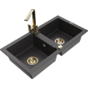 Mexen Mario granite double bowl kitchen sink with Rita faucet, speckled black - 6504-76-670300-50