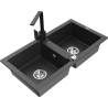 Mexen Mario 2-bowl granite sink with Rita kitchen faucet, black speckled - 6504-76-670300-70