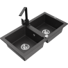Mexen Mario granite double-bowl sink with Rita kitchen faucet, black speckled - 6504-76-670300-70