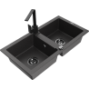 Mexen Mario 2-Bowl Granite Sink with Rita Kitchen Faucet, Black Speckled - 6504-76-670300-70-B