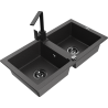 Mexen Mario 2-bowl granite sink with Rita kitchen faucet, speckled black - 6504-76-670300-70-B