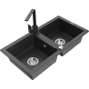 Mexen Mario granite double-bowl sink with kitchen faucet Rita, speckled black - 6504-76-670300-76