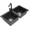 Mexen Mario granite double-bowl sink with Rita kitchen faucet, speckled black - 6504-76-670300-76