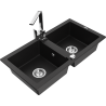Mexen Mario 2-compartment granite sink with a kitchen mixer tap Rita, Black - 6504-77-670300-00