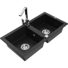 Mexen Mario granite double bowl sink with Rita kitchen tap, black - 6504-77-670300-00