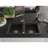 Mexen Mario 2-bowl granite sink with Rita kitchen faucet, black - 6504-77-670300-50