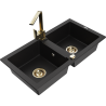 Mexen Mario 2-bowl Granite Sink with Rita Kitchen Tap, Black - 6504-77-670300-50