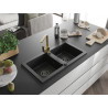 Mexen Mario 2-chamber granite sink with Rita kitchen faucet, black - 6504-77-670300-50-B