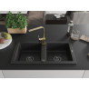 Mexen Mario 2-bowl granite sink with Rita kitchen faucet, black - 6504-77-670300-50-B