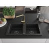 Mexen Mario granite sink with 2 compartments and Rita kitchen tap, black - 6504-77-670300-50-B