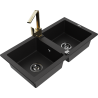 Mexen Mario granite sink with 2 compartments and Rita kitchen tap, black - 6504-77-670300-50-B