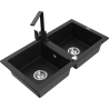 Mexen Mario 2-compartment granite sink with a kitchen mixer tap Rita, Black - 6504-77-670300-70