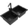 Mexen Mario granite double-bowl kitchen sink with Rita faucet, black - 6504-77-670300-70-B