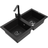 Mexen Mario granite double-bowl sink with kitchen faucet Rita, black - 6504-77-670300-70-B