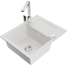 Mexen Enzo granite kitchen sink 1-bowl with drainer and Rita kitchen faucet, white - 6506-20-670300-00