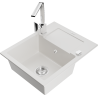 Mexen Enzo granite sink 1-bowl with drainer and kitchen faucet Rita, white - 6506-20-670300-00