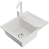 Mexen Enzo 1-bowl granite sink with drainer and Rita kitchen faucet, white - 6506-20-670300-20