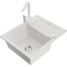 Mexen Enzo single-bowl granite sink with drainer and Rita kitchen faucet, white - 6506-20-670300-20