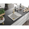 Mexen Enzo granite kitchen sink 1-bowl with drainer and kitchen faucet Rita, white - 6506-20-670300-50
